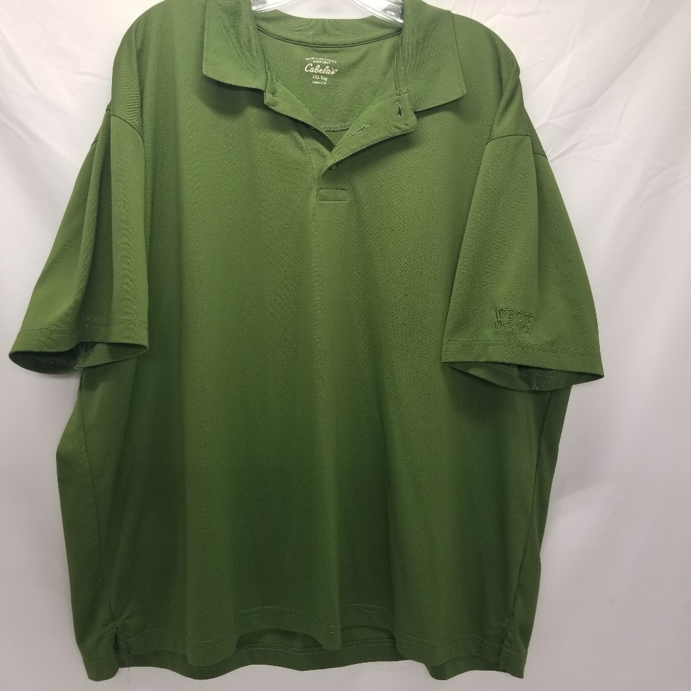 Cabelas Mens 2XL Reg Polo Shirt Fishing Golf Athletic Green Short Sleeve